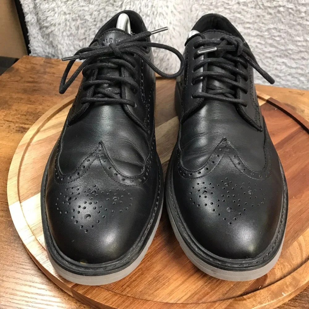 Cole‎ Haan Go To Wingtip Oxford Mens 10M Black Leather Dress Derby Shoes
